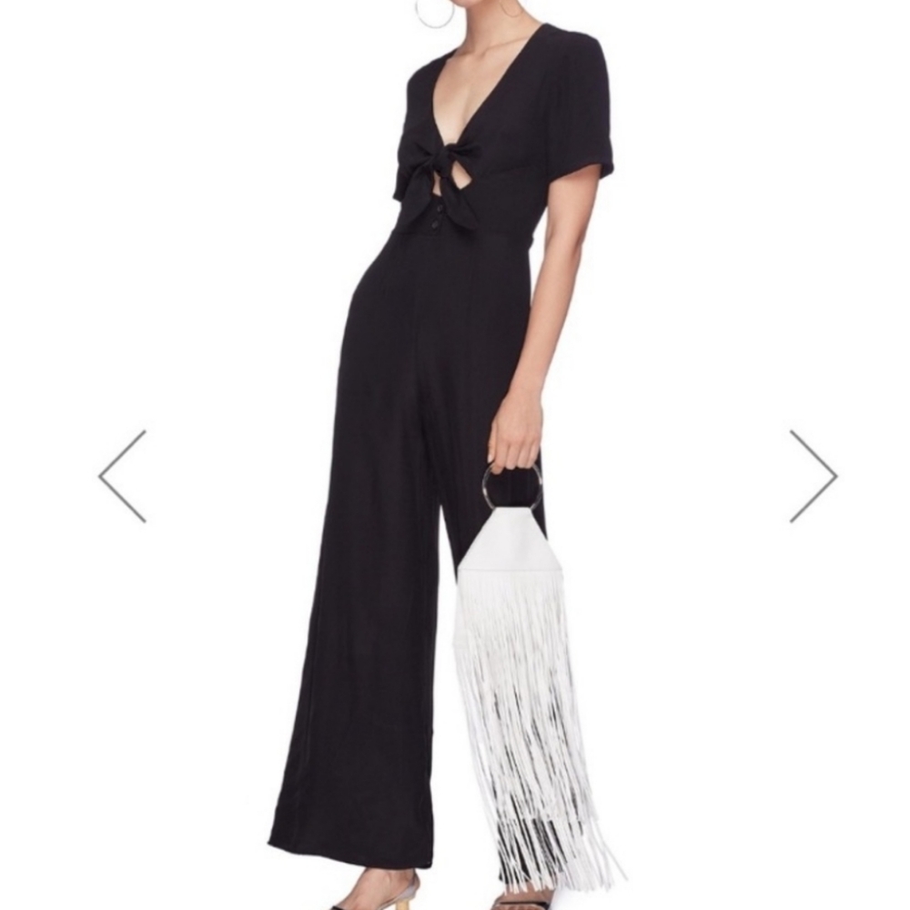STAUD Gabriella Luxury Designer Jumpsuit Keyhole Front Tie Short Sleeve Size 10